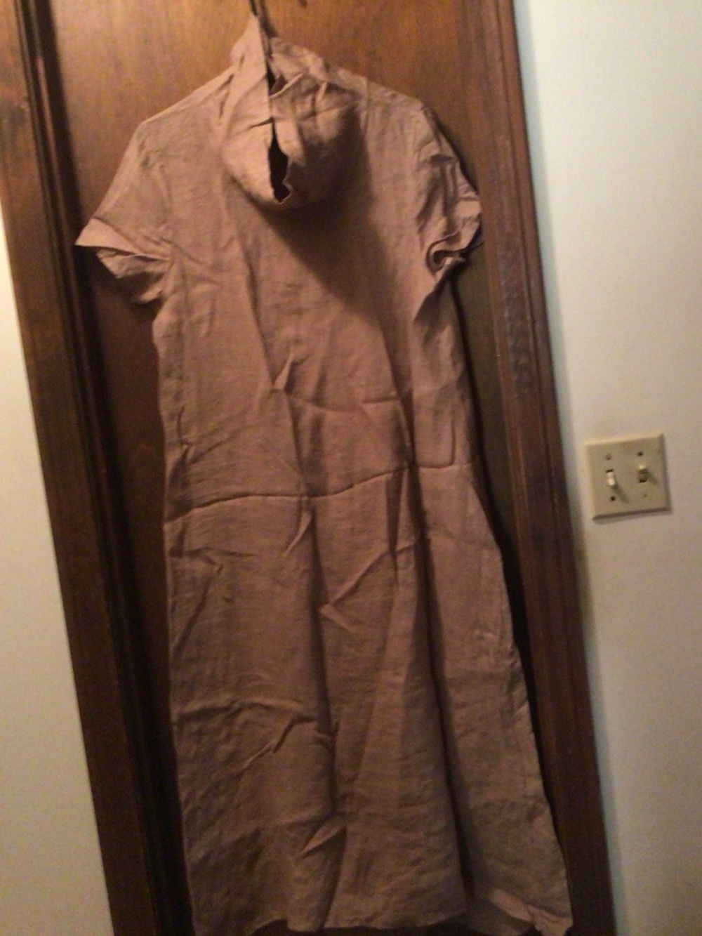 Long linen dress short sleeve mocha color